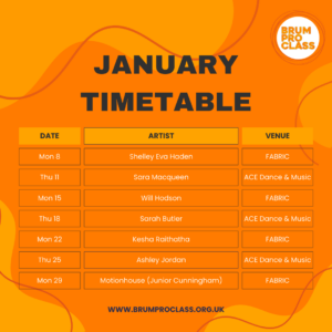Brum Pro Class January 2024 timetable